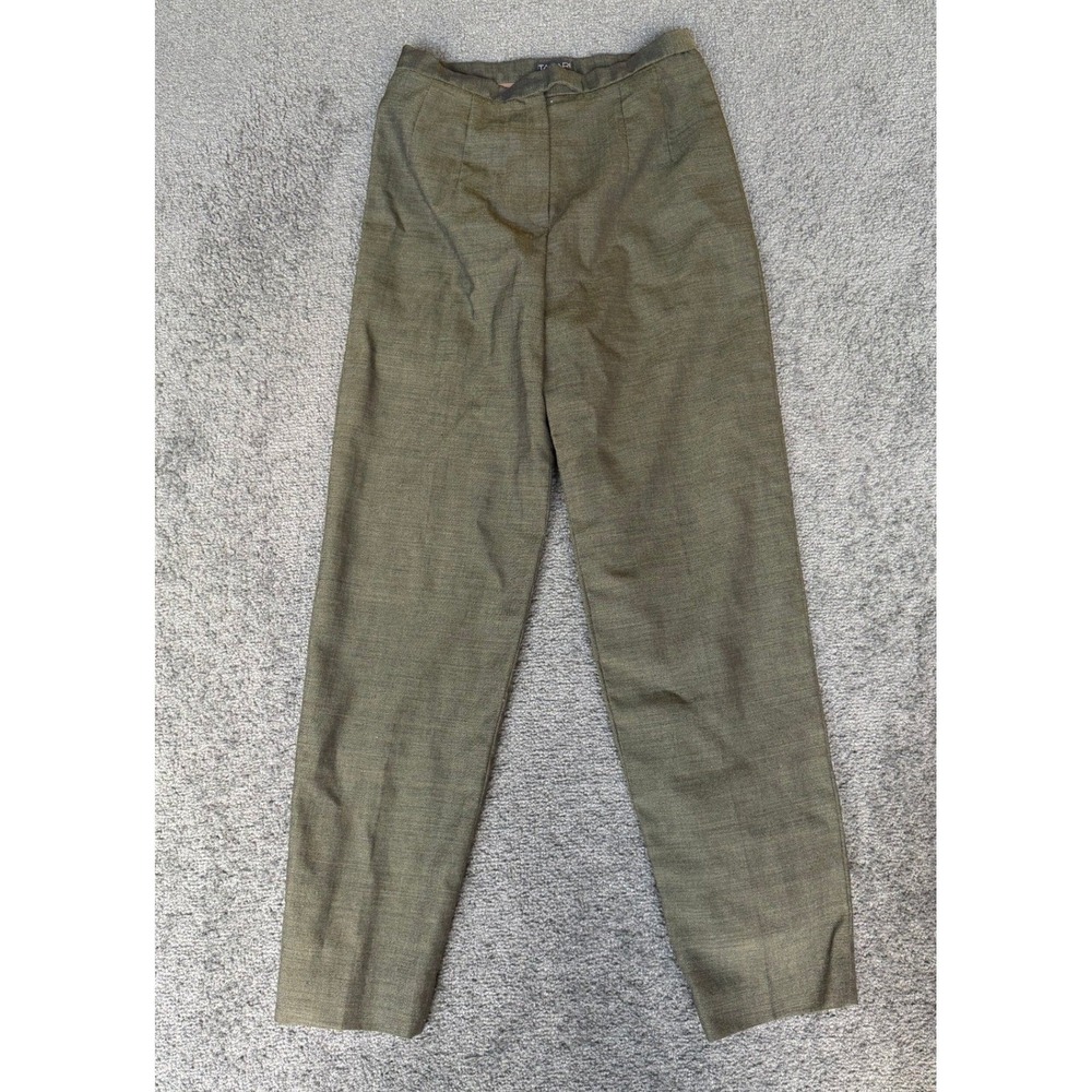Tahari Womens Olive Green High Rise Side Zip Lined Tapered Dress Pants sz 6